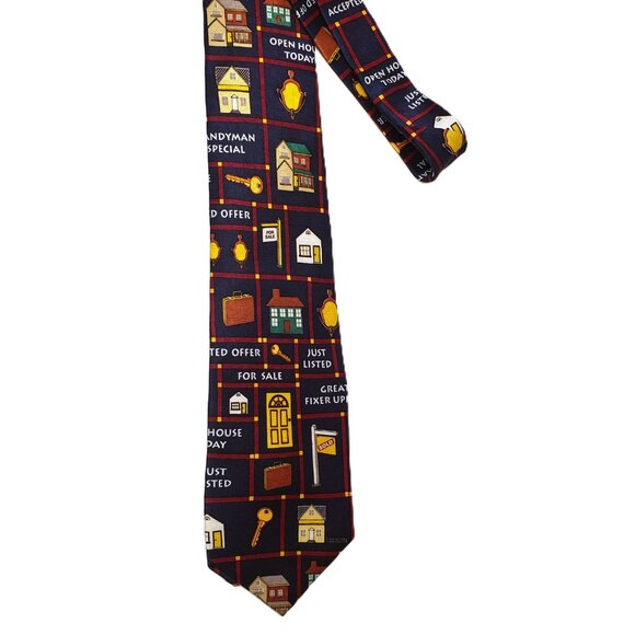 Vtg Realtor Tie Real Estate Lot x3 Black Blue Silk House For Sale Sold Realty - Picture 6 of 7